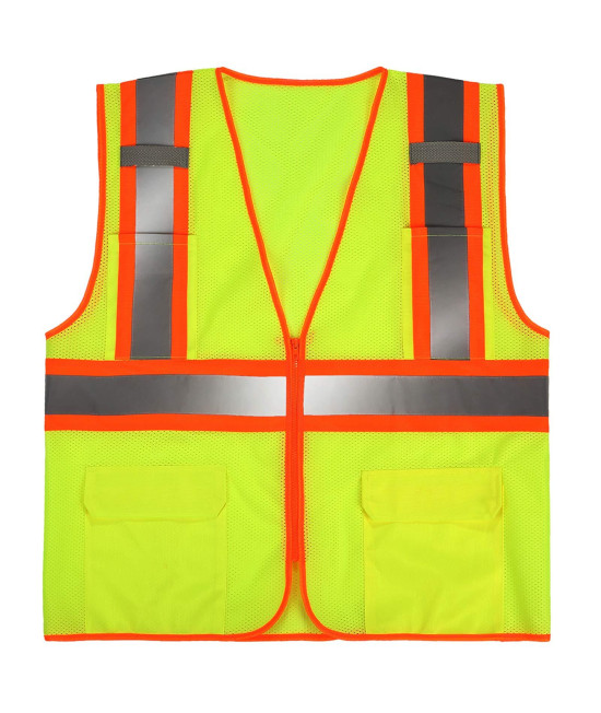 Sulwzm High Visibility Reflective Safety Vest With Zipper And Pockets Yellow,L
