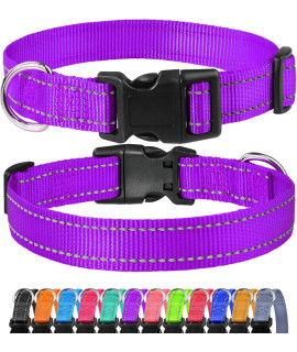 FunTags Reflective Dog Collar, Sturdy Nylon Collars for Puppy and Extra Small Girl and Boy Dogs, Adjustable Dog Collar with Quick Release Buckle,Purple,5/8 Width
