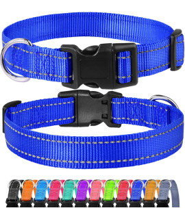 FunTags Reflective Dog Collar, Sturdy Nylon Collars for Medium Girl and Boy Dogs, Adjustable Dog Collar with Quick Release Buckle, Navy Blue