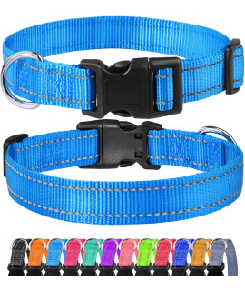 FunTags Reflective Dog Collar, Sturdy Nylon Collars for Large Girl and Boy Dogs, Adjustable Dog Collar with Quick Release Buckle, SkyBlue