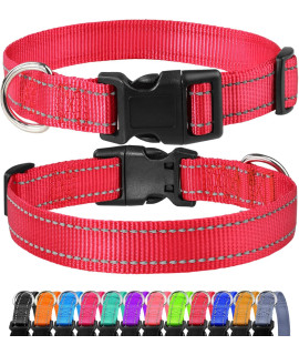 FunTags Reflective Dog Collar, Sturdy Nylon Collars for Medium Girl and Boy Dogs, Adjustable Dog Collar with Quick Release Buckle, Red