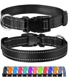 FunTags Reflective Dog Collar, Sturdy Nylon Collars for Large Girl and Boy Dogs, Adjustable Dog Collar with Quick Release Buckle, Black