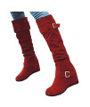 Women's Slip On Chunky Heel Ankle Bootie Bare Round Toe Hollow Bare Boots Square Heel Short Booties Red