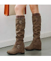 Women's Military Lace Up Buckle Combat Boots Ankle High Exclusive Credit Card Pocket Brown