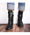 Women Fashion Zipper Ankle Boot Casual Big Size Single Shoes Ladies Casual Large Size Low Heel Thick with Solid Color Short Boots Black