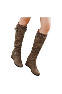 Women's Flat Leather Booties, Casual Solid Color Retro Lace up Boots Side Zipper Round Toe Shoe Slouch Boots Brown