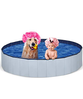 INF Kiddie Pool for Dogs,Foldable Pool,Made of Durable Hard Plastic, Equipped with a New Type of Drain Pipe, Used for Puppy Small Dogs Cats and Kids (47"x12"Gray)