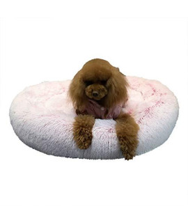 Richgra Donut Pet Beds, Cuddler Round Dog Bed, Faux Fur Ped Beds for Cat and Small Dog, Cozy Cat Cushion Bed, Improved Sleep Self Warming Indoor Round Dog and Cat Bed (23?x 23?, Blush)