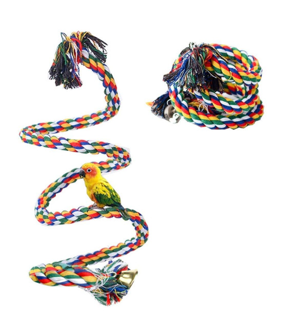 ANIAC Bird Spiral Cotton Rope Perches with Bell Parrots Chewing Bungee African Grey Cage Toys Swing Birdcage Accessories Parakeet Climbing Stand bar (40 Inches)