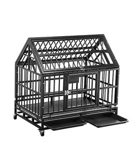 Dog Cage Crate Kennel Heavy Duty Tear Resistant Square Tube with Four Wheels for Large Dogs Easy to Install (38 inch roof, Black)