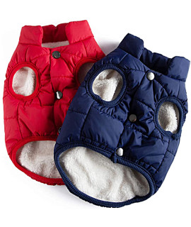 2 Pieces Winter Dog Jacket 2 Layers Fleece Lined Warm Small Pet Dog Jacket Windproof Dog Coats for Cold Weather(Navy, Red, Small)
