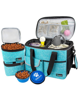 PetAmi Dog Travel Bag Airline Approved Tote Organizer with Multi-Function Pockets, Food container Bag and collapsible Bowl Perfect Weekend Pet Travel Set for Dog, cat (Sea Blue, Small)