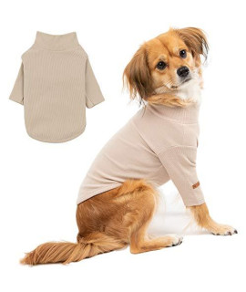 BLOOMING PET Soft Warm Light Pullover Sweater Turtleneck Spring Tshirt, Colorful Stylish Fashion Designed, for Small Puppy Dogs (L, Mood Beige)