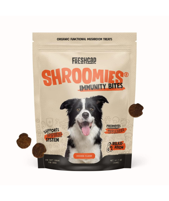 Shroomies - Organic Mushroom Complex for Dogs - Turkey Tail, Lions Mane - DHA, EPA, Turmeric and Kelp - 180 Soft Chews - Immunity, Cognitive Support and Joint Health