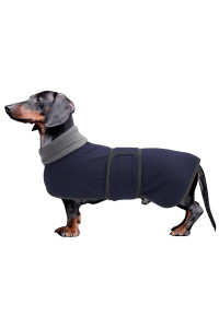 Dachshund Coats Sausage Dog Fleece Coat In Winter Miniature Dachshund Clothes With Hook And Loop Closure And High Vis Reflective Trim Safety - Navy - L