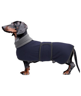 Dachshund Coats Sausage Dog Fleece Coat In Winter Miniature Dachshund Clothes With Hook And Loop Closure And High Vis Reflective Trim Safety - Navy - Xl