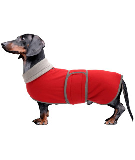 Dachshund Coats Sausage Dog Fleece Coat In Winter Miniature Dachshund Clothes With Hook And Loop Closure And High Vis Reflective Trim Safety - Red - L