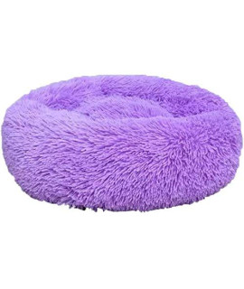 XIAJIE Pet Bed, Fluffy Luxe Soft Plush Round Cat and Dog Bed, Donut Cat and Dog Cushion Bed, Self-Warming and Improved Sleep, Orthopedic Relief Shag Faux Fur Bed Cushion (70, Purple)