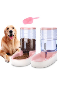 Meikuler Pets Auto Feeder 3.8L,Food Feeder and Water Dispenser Set for Small & Big Dogs Cats and Pets Animals (Pink)