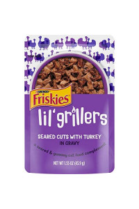 Friskies Purina Gravy Wet Cat Food Complement, Lil Grillers Seared Cuts With Turkey - (16) 1.55 Oz. Pouches