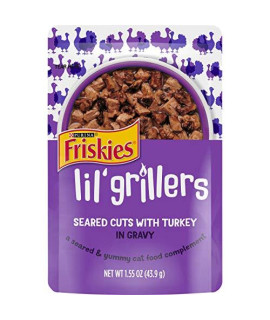 Friskies Purina Gravy Wet Cat Food Complement, Lil Grillers Seared Cuts With Turkey - (16) 1.55 Oz. Pouches