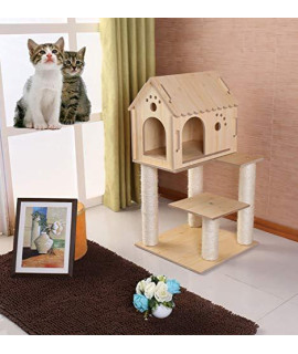 Zisita Cat Climbing Frame Wooden Pattern Cat Scratch Board Cat Nest Cat Jumping Platform Parcel Post Cat Toys In