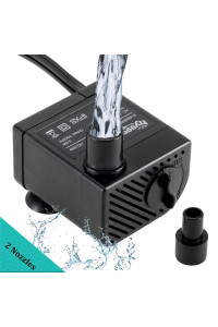 Hygger Ultra Quiet 53gPH (200LH, 3W) Submersible Mini Water Pump comes with 2 Nozzles, for Aquariums, Fish Tank, Fountain, Max Lift Height 17ft ,120V60HZ, Power cord 6ft