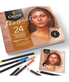 Castle Arts Themed 24 Colored Pencil Set In Tin Box, Perfect Aportraitsa Colors Featuring Quality, Smooth Colored Cores, Superior Blending Layering Performance Achieves Realistic Results