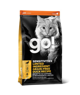 GO! SOLUTIONS SENSITIVITIES Limited Ingredient Dry Cat Food, 16 lb - Grain Free Duck Recipe - Cat Food to Support Sensitive Stomachs