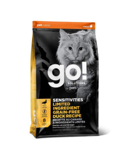 GO! SOLUTIONS SENSITIVITIES Limited Ingredient Dry Cat Food, 8 lb - Grain Free Duck Recipe - Cat Food to Support Sensitive Stomachs