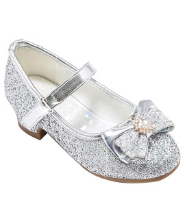 Furdeour Big girls Mary Jane glitter Shoes for Big girls Size 3 Silver Wedding High Heel Shoes girls 11Yr Bridesmaid Flower girl Princess Party Dress Shoes(2701Silver 3)