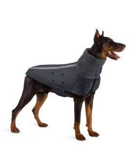Slowton Winter Dog Coat, Warm Polar Fleece Lining Doggie Outdoor Jacket With Turtleneck Scarf Reflective Stripe Adjustable Waterproof Windproof Puppy Vest Soft Pet Outfits (Xl,Grey)