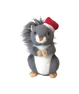 Midlee Christmas Squirrel Plush Furry Tail Large Dog Toy with Santa Hat