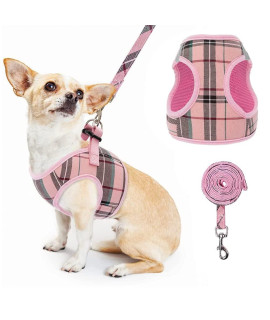 PUPTECK Soft Mesh Small Dog Harness with Leash - Basic Plaid Padded Step-in Chest Vest for Kitties, Puppy, Small Pets