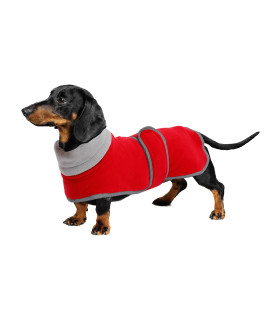 Dog Jacket, Dog Coat Perfect For Dachshunds, Dog Winter Coat With Padded Fleece Lining And High Collar, Dog Snowsuit With Adjustable Bands -Red-S