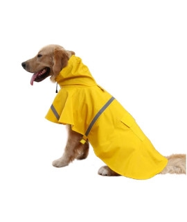 Mikayoo Large Dog Raincoat Adjustable Pet Waterproof Clothes Lightweight Rain Jacket Poncho Hoodies With Strip Reflective(Yellow,Xxxl)