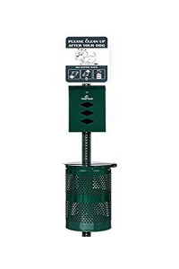 POOPY POUCH Monarch Outdoor Dog Waste Station Complete Kit - Includes Hardware, Bag Dispenser, Trash Receptacle and Sign, Green, Waste Station Kit