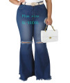HannahZone Womens Ripped Bell Bottom Plus Size Jeans Stretch High Waist Flared Jean