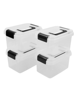 Jekiyo 25 Quart Plastic Latching Box, clear Bin with Black Handle, 4 Packs