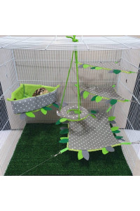 5 pieces/Set Cage Nest Set for Sugar Glider, Hamster, Squirrel, Marmoset, Chinchillas, Small Exotic Pet Cage Set Green & Grey Color