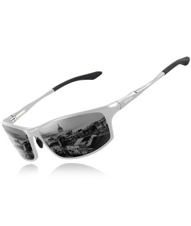 BIRcEN Polarized Mens Sunglasses: UV Protection Black Blue Shades for Men Sport Driving with Al-Mg Metal Frame