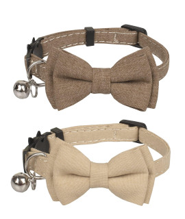 Gyapet Cat Collar Breakaway Bowtie Safety With Bell Adjustbale Kitten Puppy Solid Plaid Color Set A-2Pcs] Brown Beige
