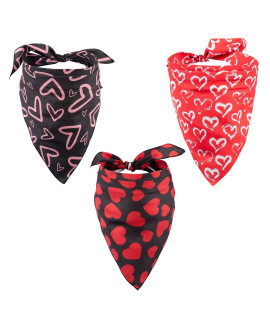 Native Pup Valentines Day Dog Bandana 3-Pack Pink, Red Heart Handkerchief Bandanna (Valentines Pack 2, Small)