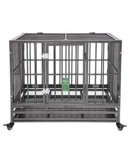 Brian Constance Heavy Duty Dog Crate Cage Kennel Metal Portable Easy to Move with Four Wheels and Tray,for Small, Medium, Large Dog (36-inch, Silver)