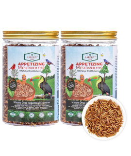 Amzey Dried Mealworms - 2 Pack 3.5OZ (7OZ Total) - High Protein Non GMO Mealworms - Great for Bearded Dragon, Birds, Fish, Lizard, Ducks, Chickens, Hamsters, Hedgehogs,Turtle Food, Reptile Food