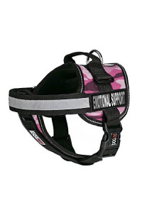 Dogline Unimax Dog Harness Vest with Emotional Support Patches Adjustable Straps Breathable Neoprene for Identification Training Dogs Girth 18 to 25 in Pink Camo