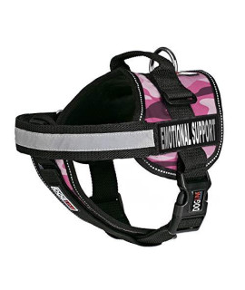 Dogline Unimax Dog Harness Vest with Emotional Support Patches Adjustable Straps Breathable Neoprene for Identification Training Dogs Girth 18 to 25 in Pink Camo