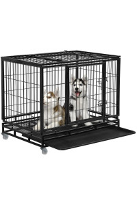 Dog Crate Dog Cage Dog Kennel for Large Dogs Heavy Duty 36 Inches Pet Playpen for Training Indoor Outdoor with Plastic Tray Double Doors & Locks Design
