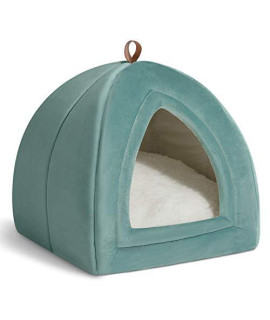 Bedsure Cat Beds for Indoor Cats - Cat House Cat Tent Cat Cave with Removable Washable Cushioned Pillow, Kitten Beds Cat Hut, Washed Blue, 15 inches