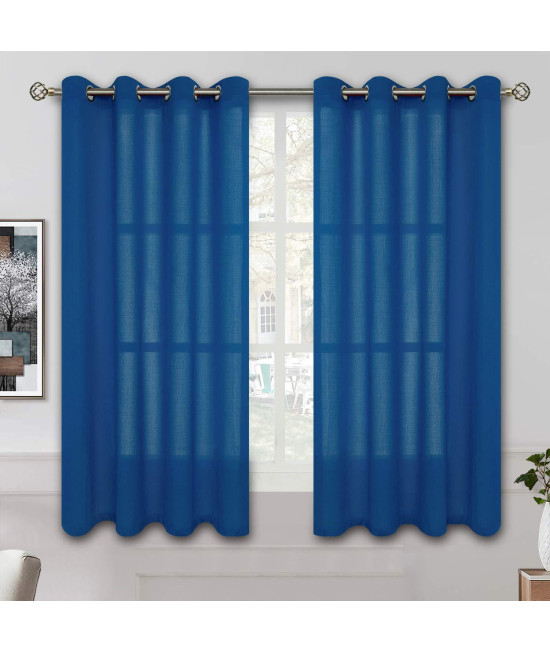 Bgment Linen Look Semi Sheer Curtains For Bedroom, Grommet Light Filtering Casual Textured Privacy Curtains For Living Room, 2 Panels (Each 52 X 63 Inch, Classic Blue)
